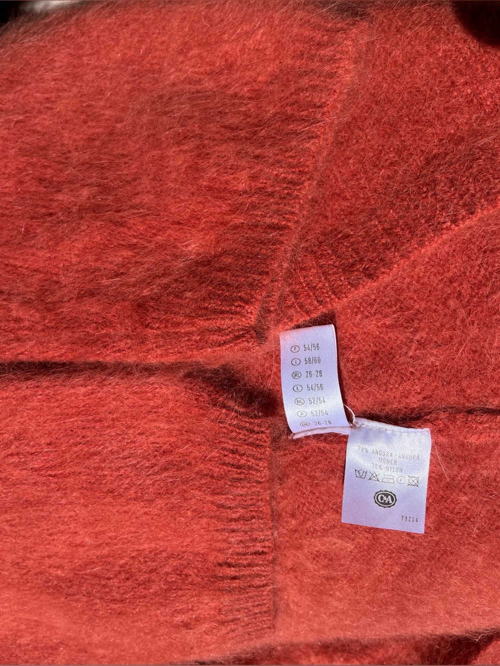 Angora Mohair V-Neck Sweater Sunset Orange CANDA Made C&A Woman Plus Size XXL - Picture 7 of 8